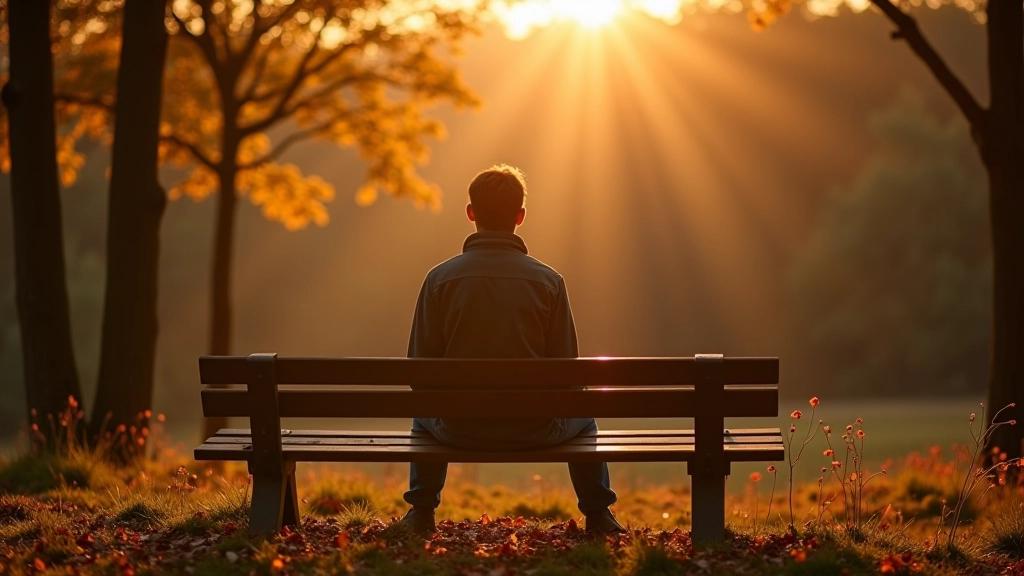 Osoba sedící v podzimní přírodě, reflexe a meditace